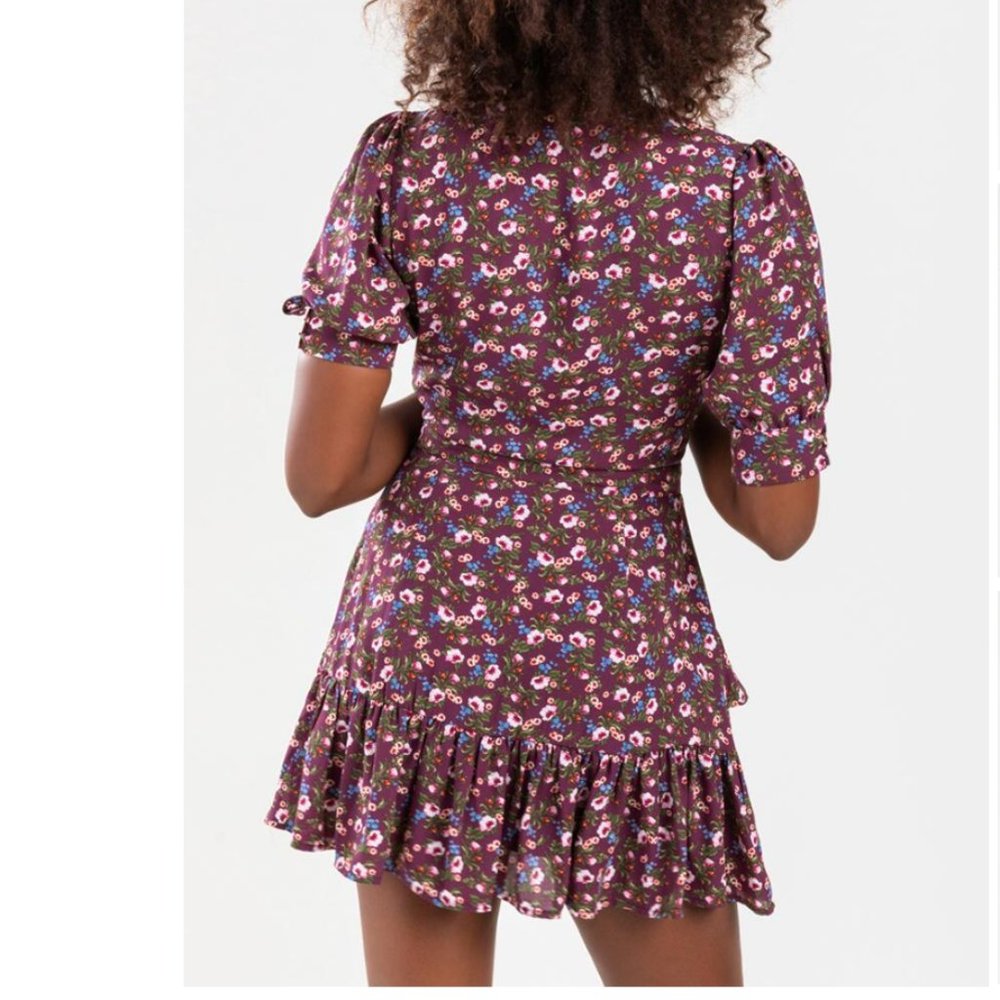 NWT! Purple Floral Tee Ruffle Mini Dress! - Picture 2 of 4